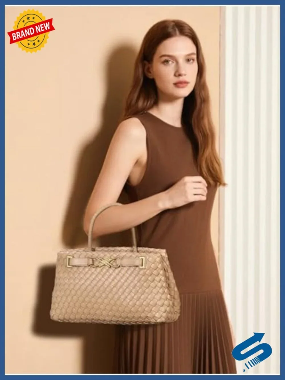 Woven Tote Handbag Women Vegan Leather Shoulder Crossbody Top Handle Purse
